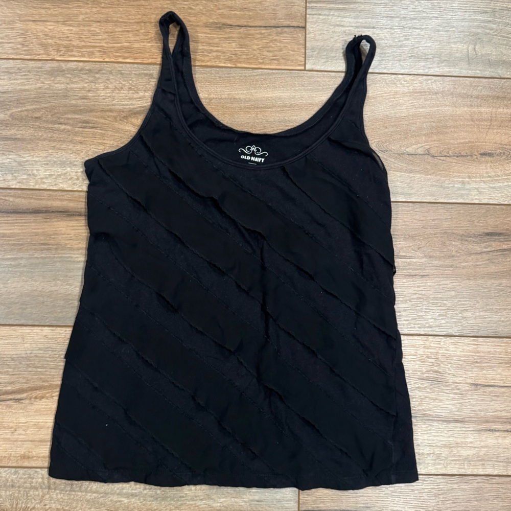 OLD NAVY Cotton Black Y2k Ruffle Tank Top | Size Large